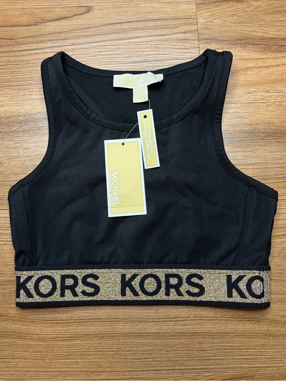 Michael Kors Black And Gold Sports Bra Size XXS NWT
